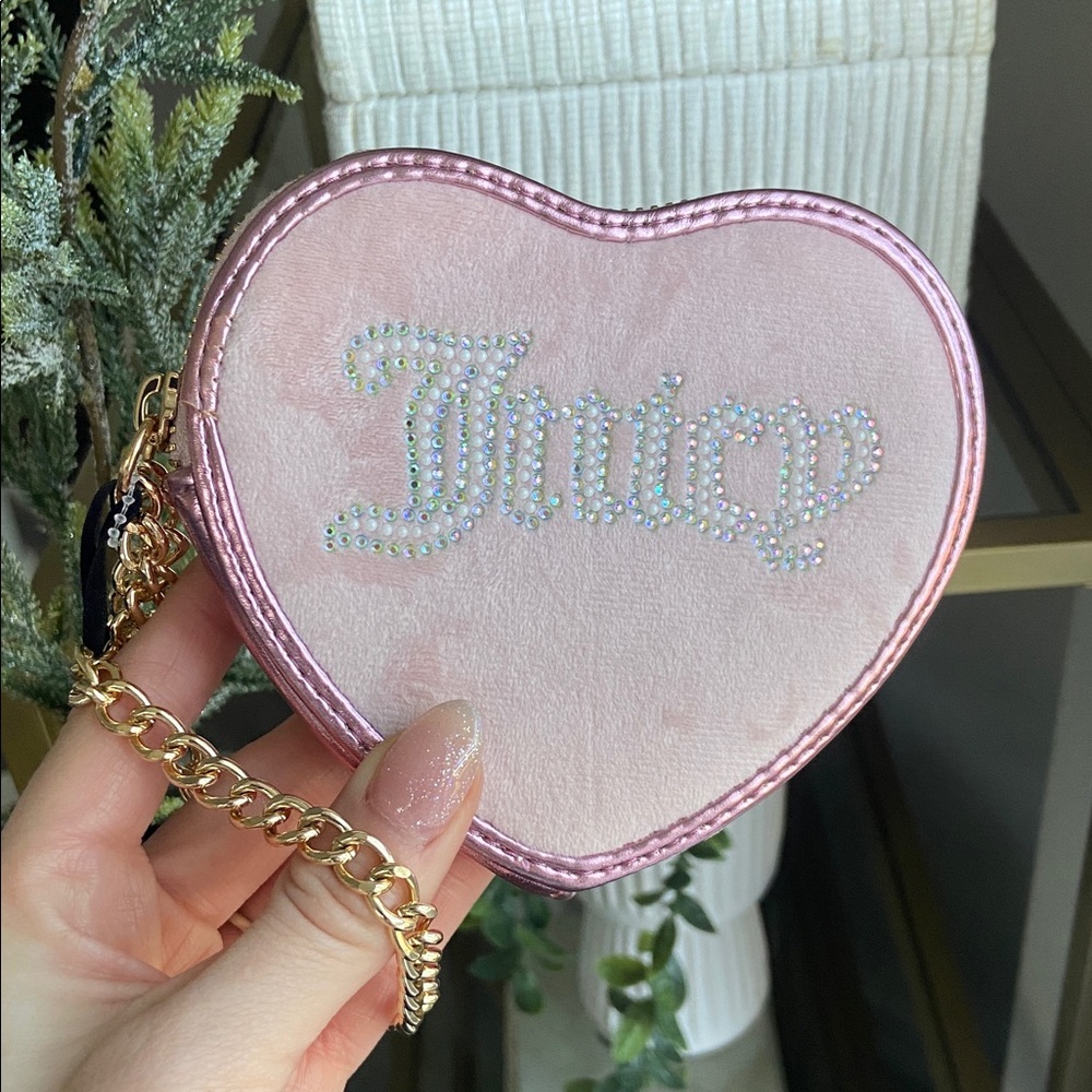 Juicy Couture baby pink heart wallet velour wristlet gold accent gift NWT